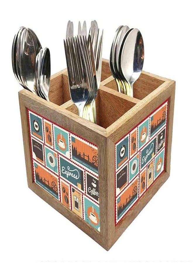 Nutcase Wooden Cutlery Stand Holder Silverware Caddy Spoons Forks Knives Organizer for Dining Table & Kitchen -Made in India-Spoons NOT Included - Express coffee - Image 5